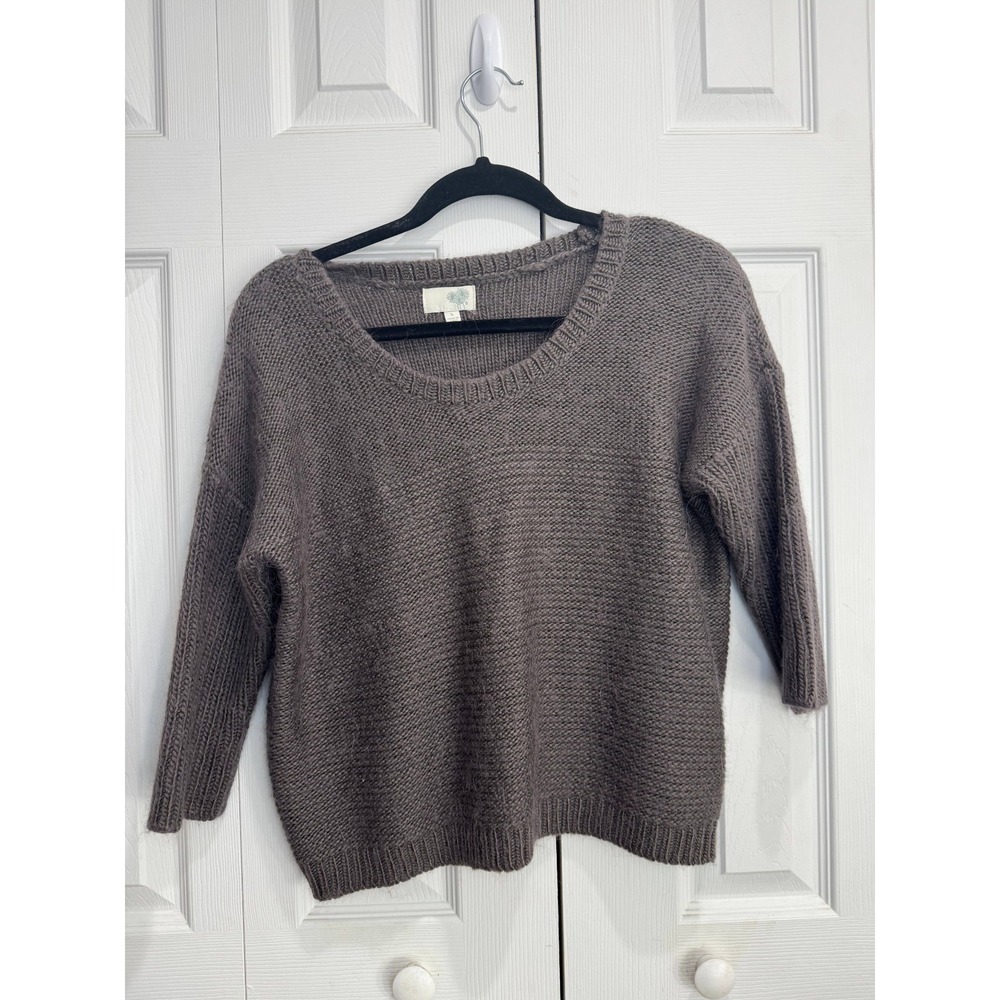 Y2K Pullover Sweater Top Women's Small Taupe‎ 3/4 Sleeve Winter Cozy